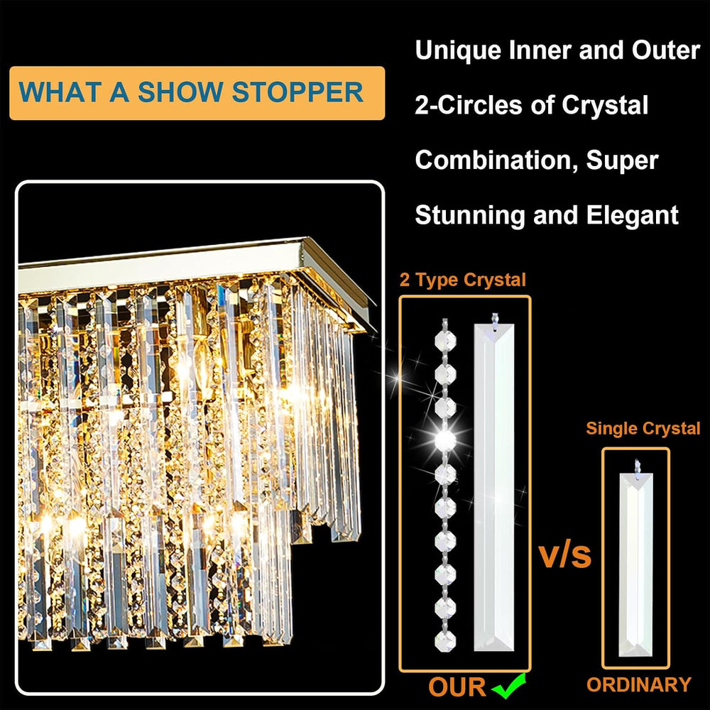 Luxury 55" Rectangule Gold Crystal Chandelier, Large Dining Room Chandelier