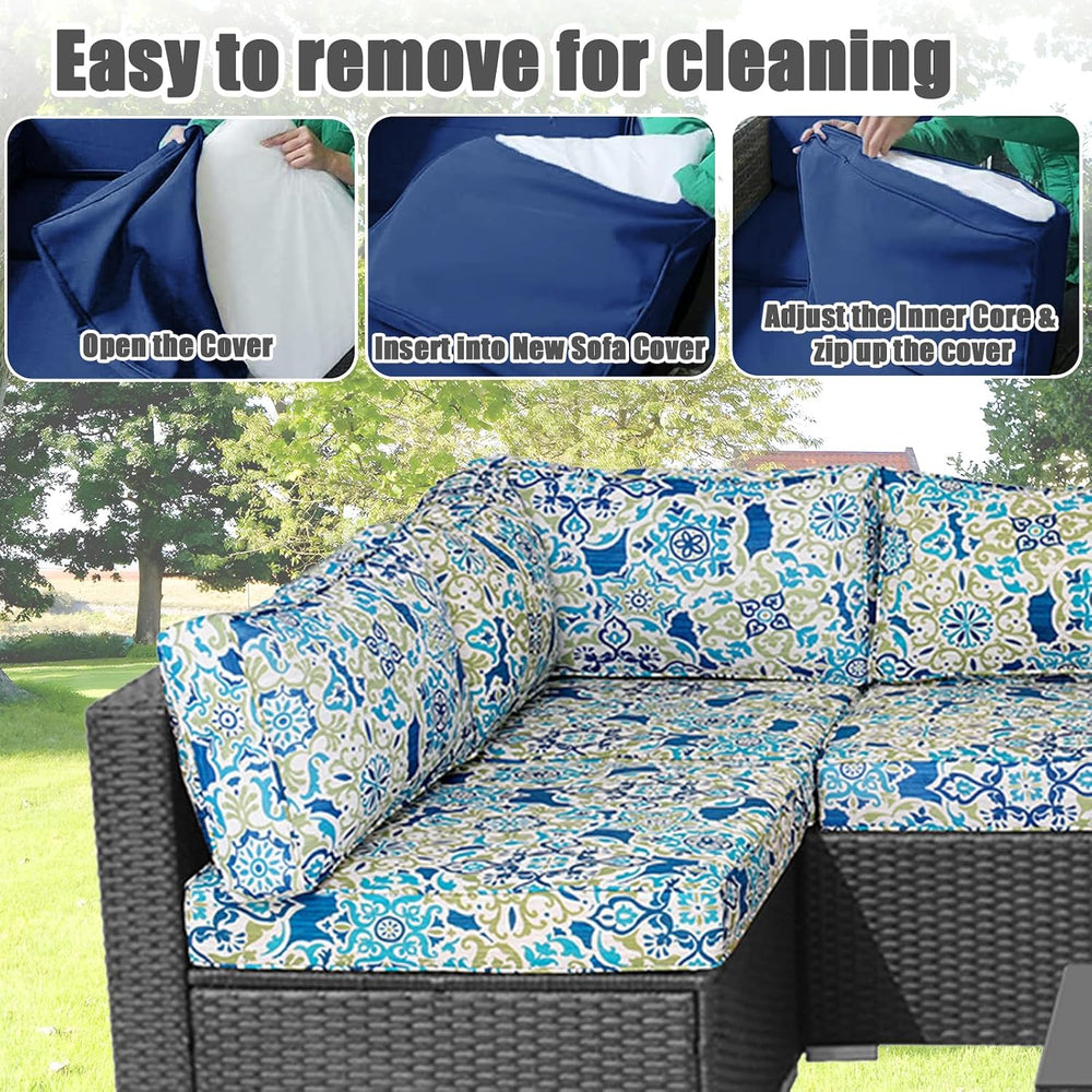 14 Piece Patio Cushion Covers Replacement Splashproof Fade Resistant Outdoor ...