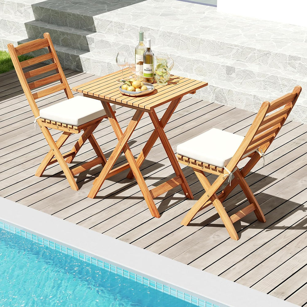 Tangkula Folding Patio Chairs Set of 2, Acacia Wood Slatted Dining Chairs wit...