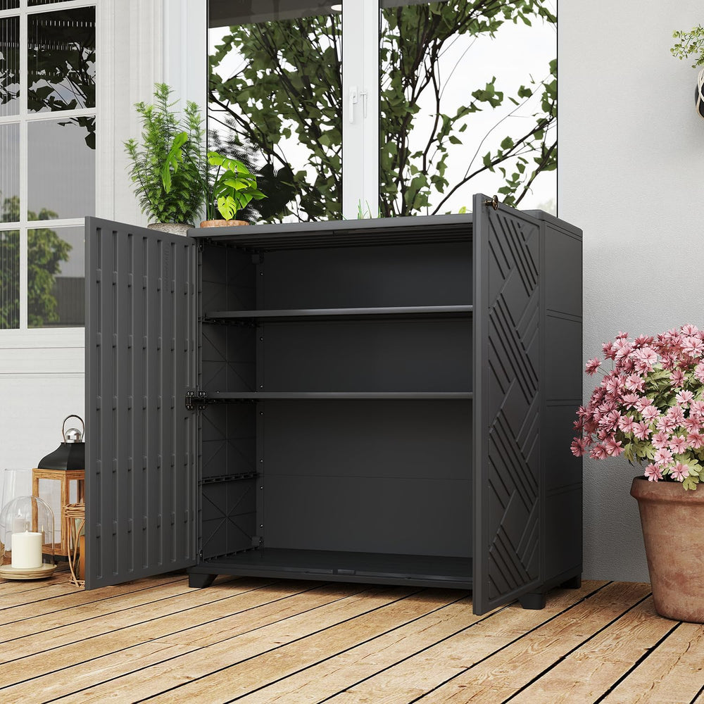HOMSPARK Indoor/Outdoor Storage Cabinet with Doors and 2 Metal Shelves, 34”x1...