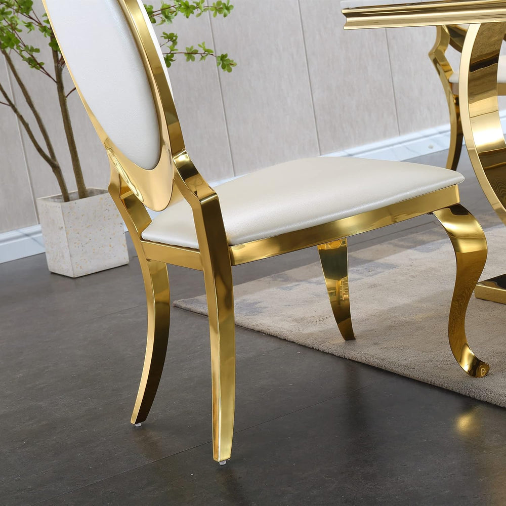 SSLine Modern Luxury White Faux Leather Dining Chairs Set of 4 Gold Legs