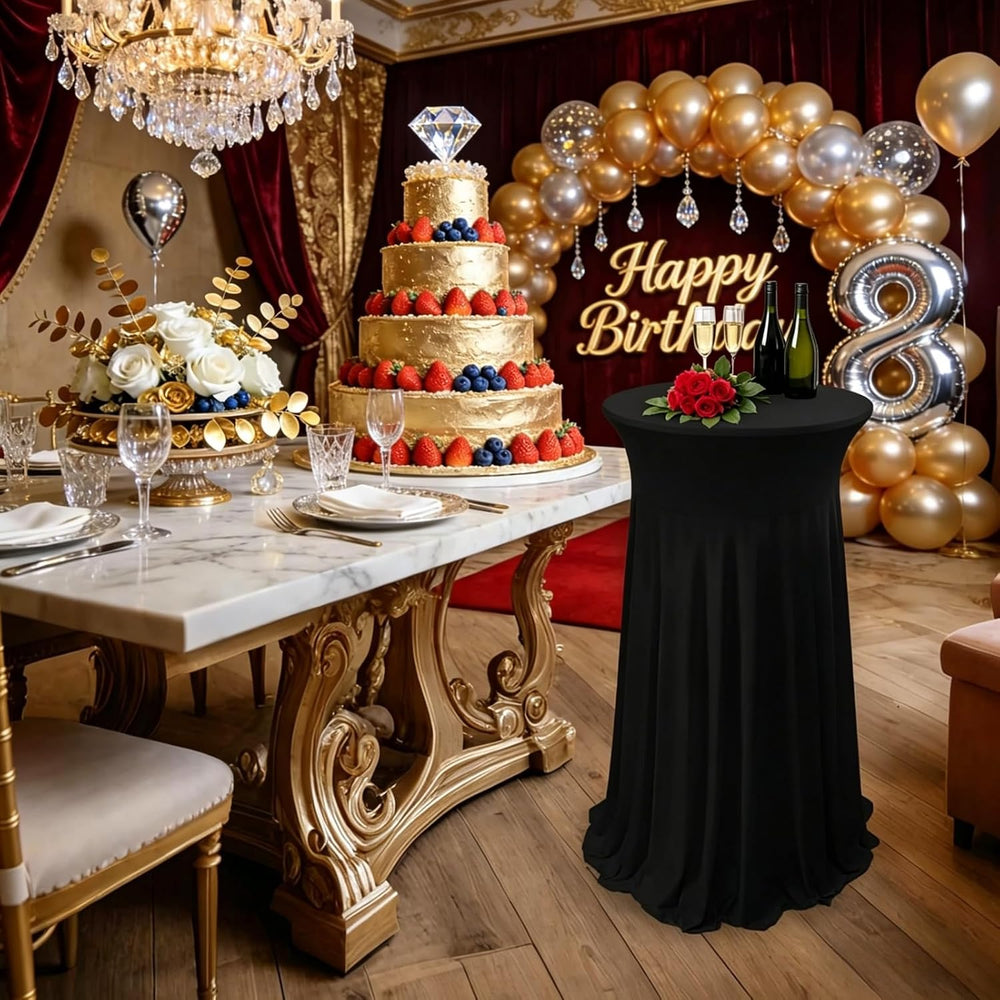 6 Pack Round Spandex Cocktail Table Tablecloth with Skirts, 32 x 43 Inch Blac...