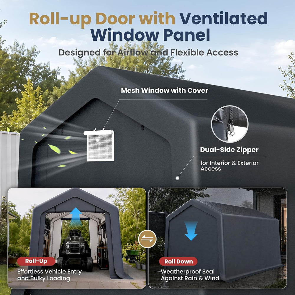 PHI VILLA Storage Tents,8x12ft Portable Carports Motorcycle Sheds Garage