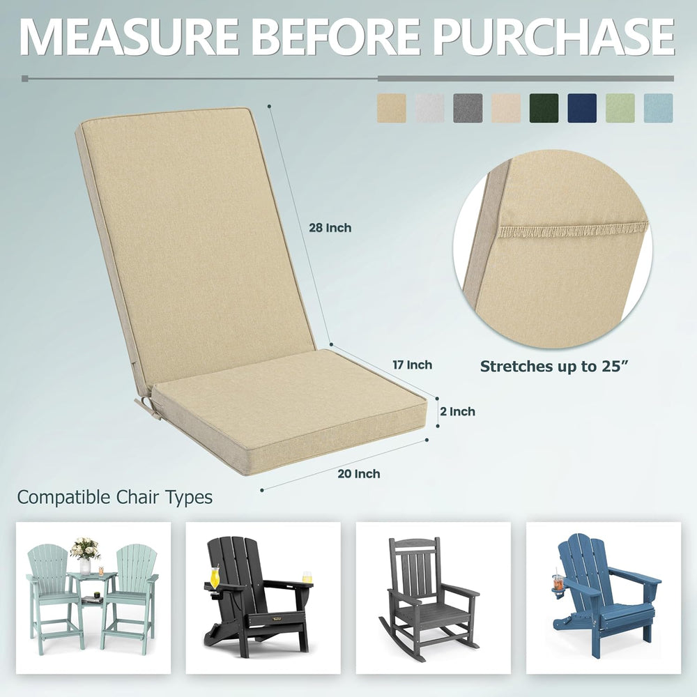 Adirondack Chair Cushion - Removable Cover, Water-Repellent & Fade-Resist...
