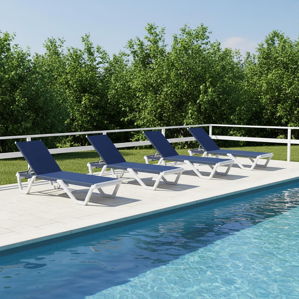 PURPLE LEAF Lounge Chair Outdoor Set of 4 Chaise Lounge w/Wheel, Navy Blue