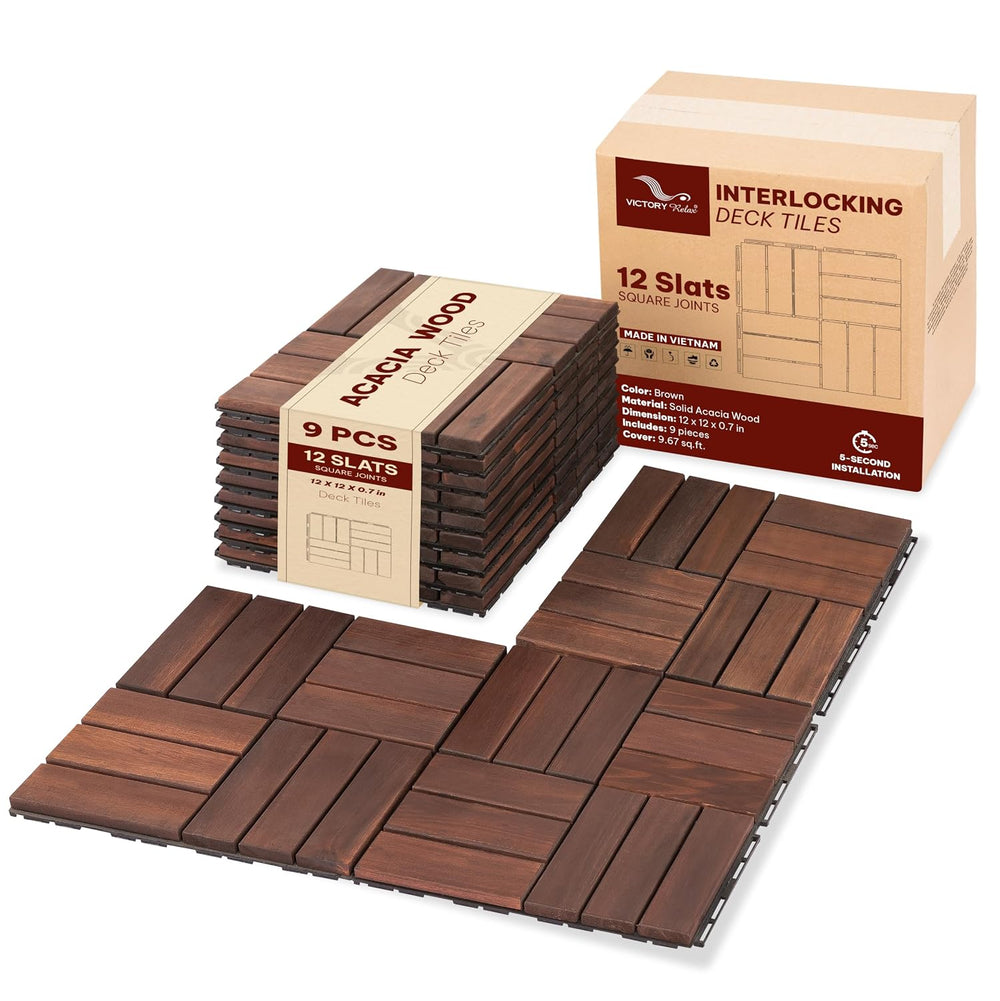 VICTORY RELAX Natural Acacia 12x12 Interlocking Wood Deck Tiles for Balcony, ...