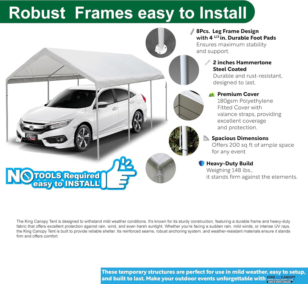 King Canopy Hercules 10-Feet by 20-Feet, 2-Inch Hammertone Steel Frame w/Butt...