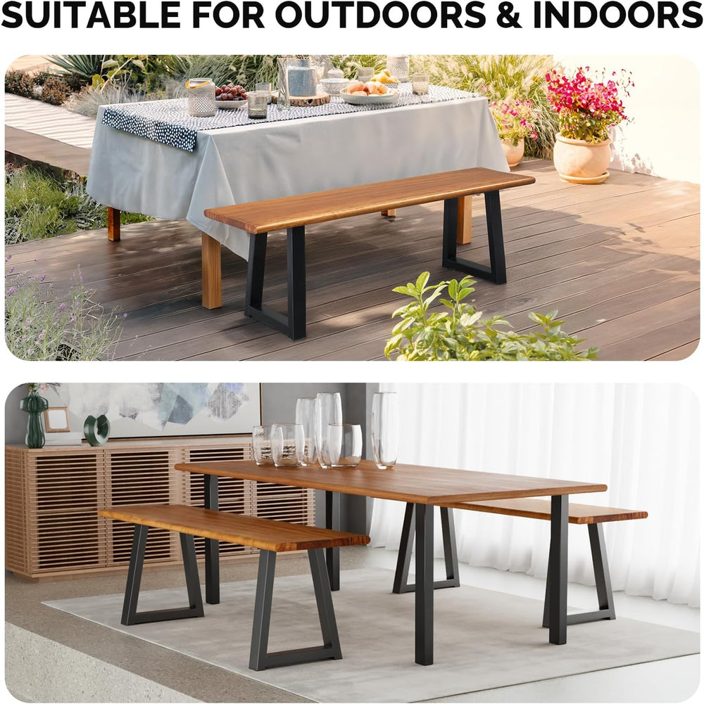 VINGLI Outdoor Bench with Metal Legs Rustic, Wood Dining Bench Indoor Outdoor...