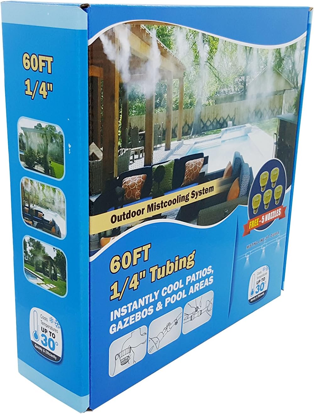 Patio Misting System - 60 Ft Misting System - 16 Misting Nozzles - Brass/Stai...
