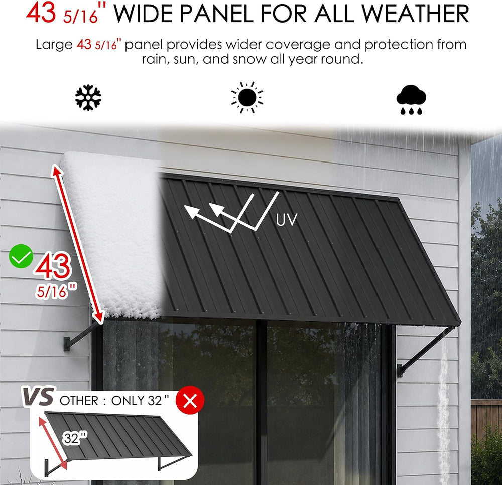 Kozyard Adjustable Door Window Awning - 4-Level Tilt, Aluminum Frame