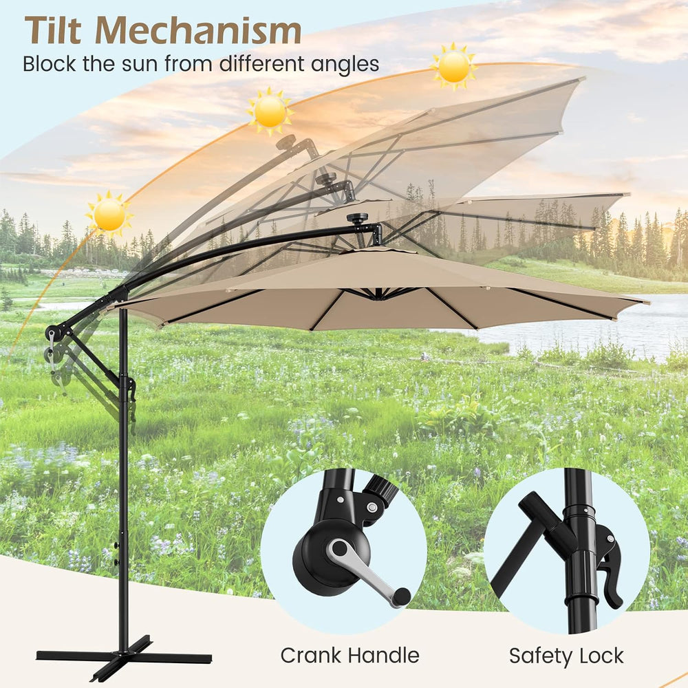 Tangkula 10FT Solar Offset Umbrella, Tilted Cantilever Hanging Umbrella with ...