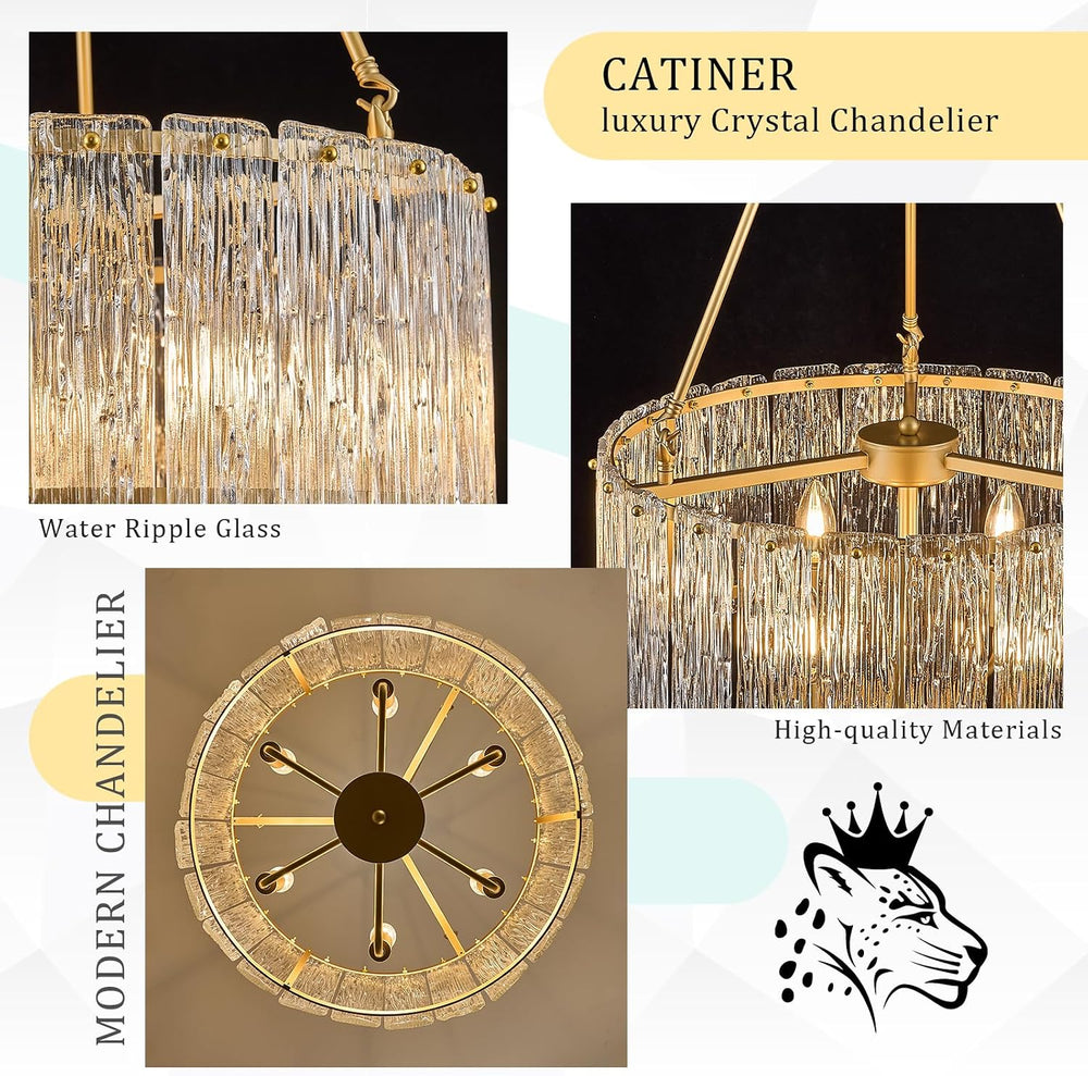 CATINER Modern 20" Crystal Glass Chandelier 6-Light Gold Chandeliers