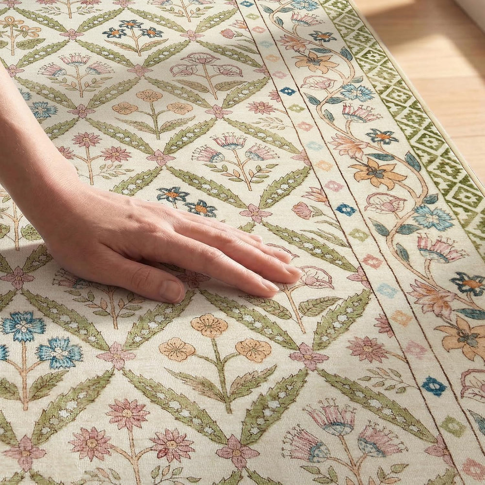 jinchan 8x10 Vintage Floral Washable Large Living Room Area Rug, Sage Green