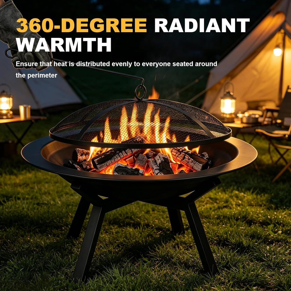 Outdoor Wood Burning Fire Pit, Heavy Duty Round Steel Fire Bowl for Backyard,...