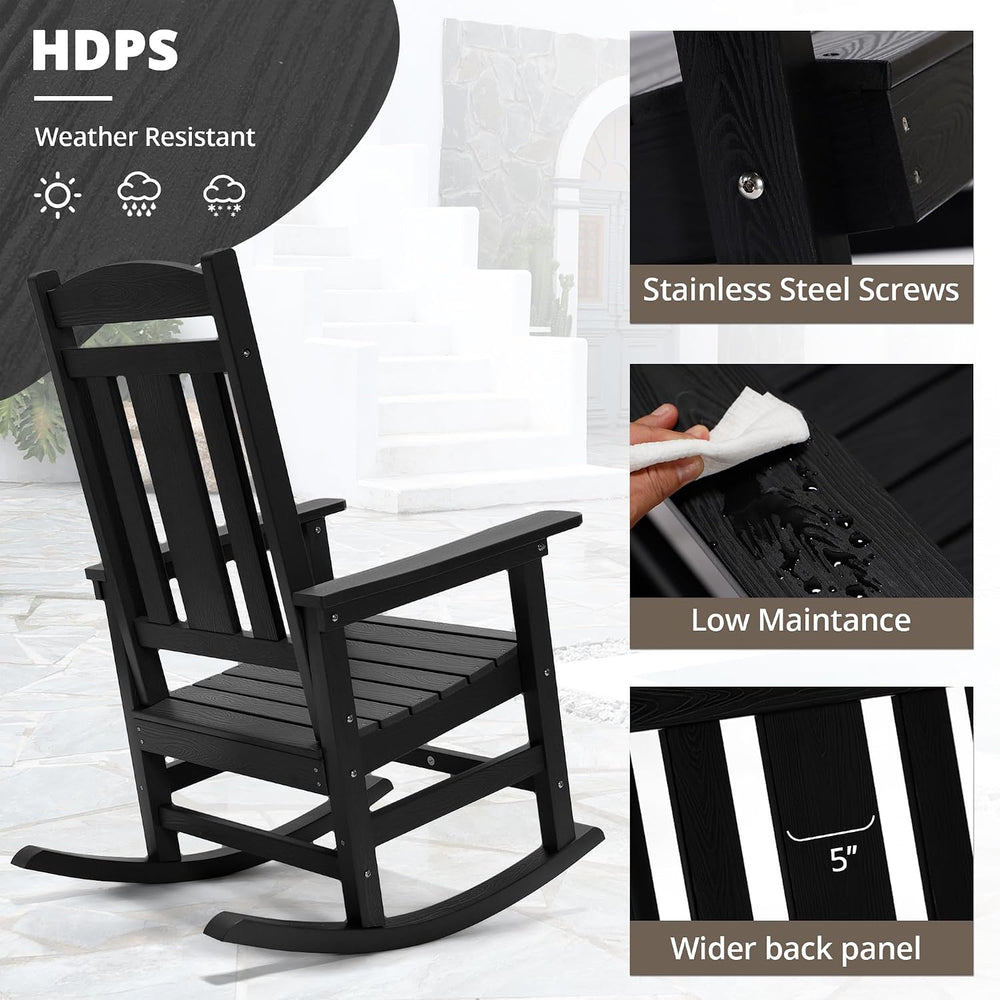 LUE BONA Outdoor Rocking Chairs Set, 3-Piece, HDPS Poly Porch Rockers with Ta...