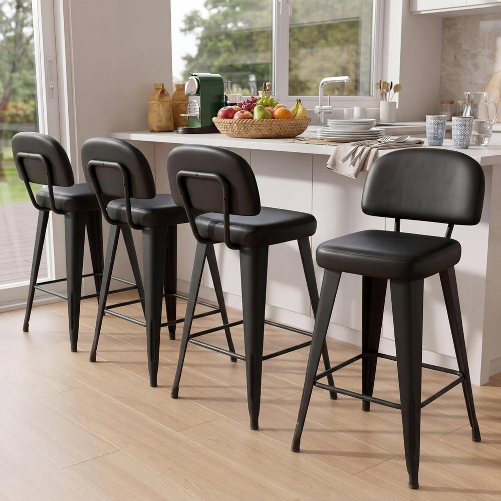 Yongchuang Counter Height Bar Stools with Back Set of 4, Black Faux Leather