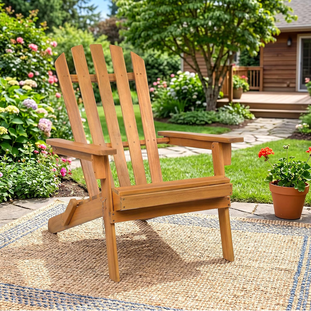 Tangkula Folding Acacia Wood Adirondack Chair, 400 LBS, 1 Pack