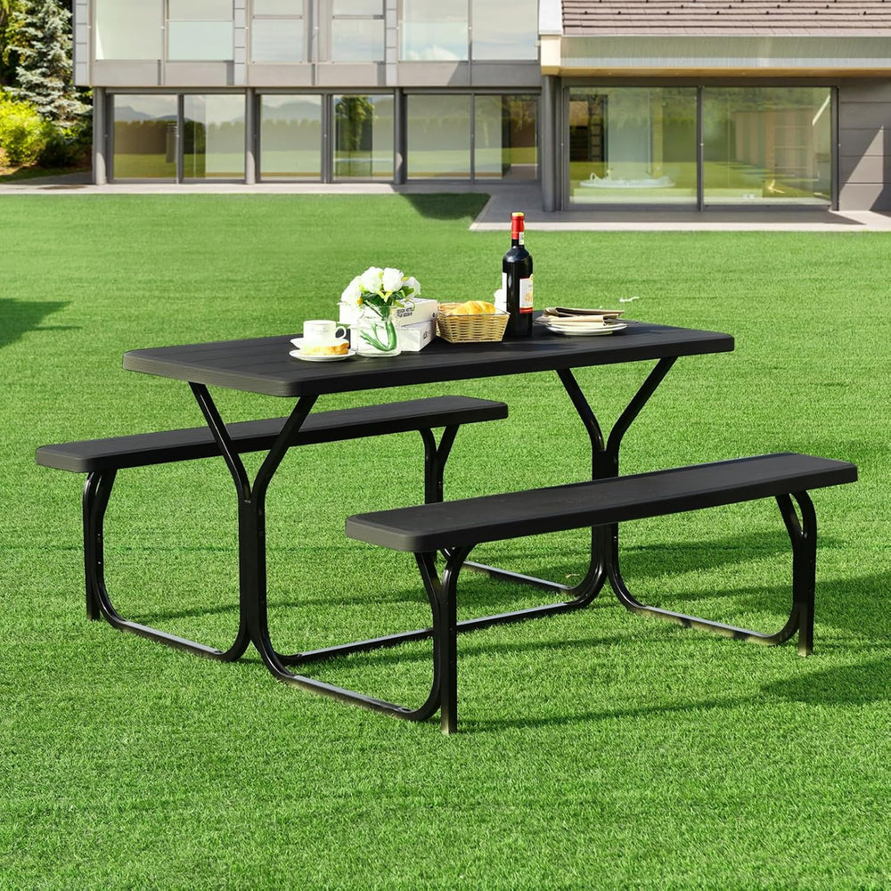 S AFSTAR Picnic Table, 59” Plastic Picnic Table with Benches, Steel Frame &am...