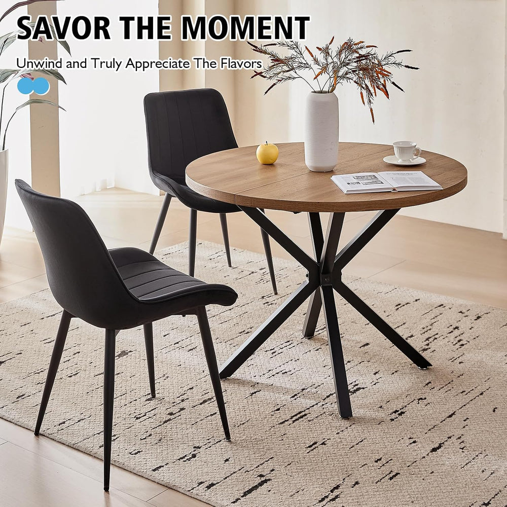 39" Round Dining Table Set for 4, Brown Table & 4 Black Chair