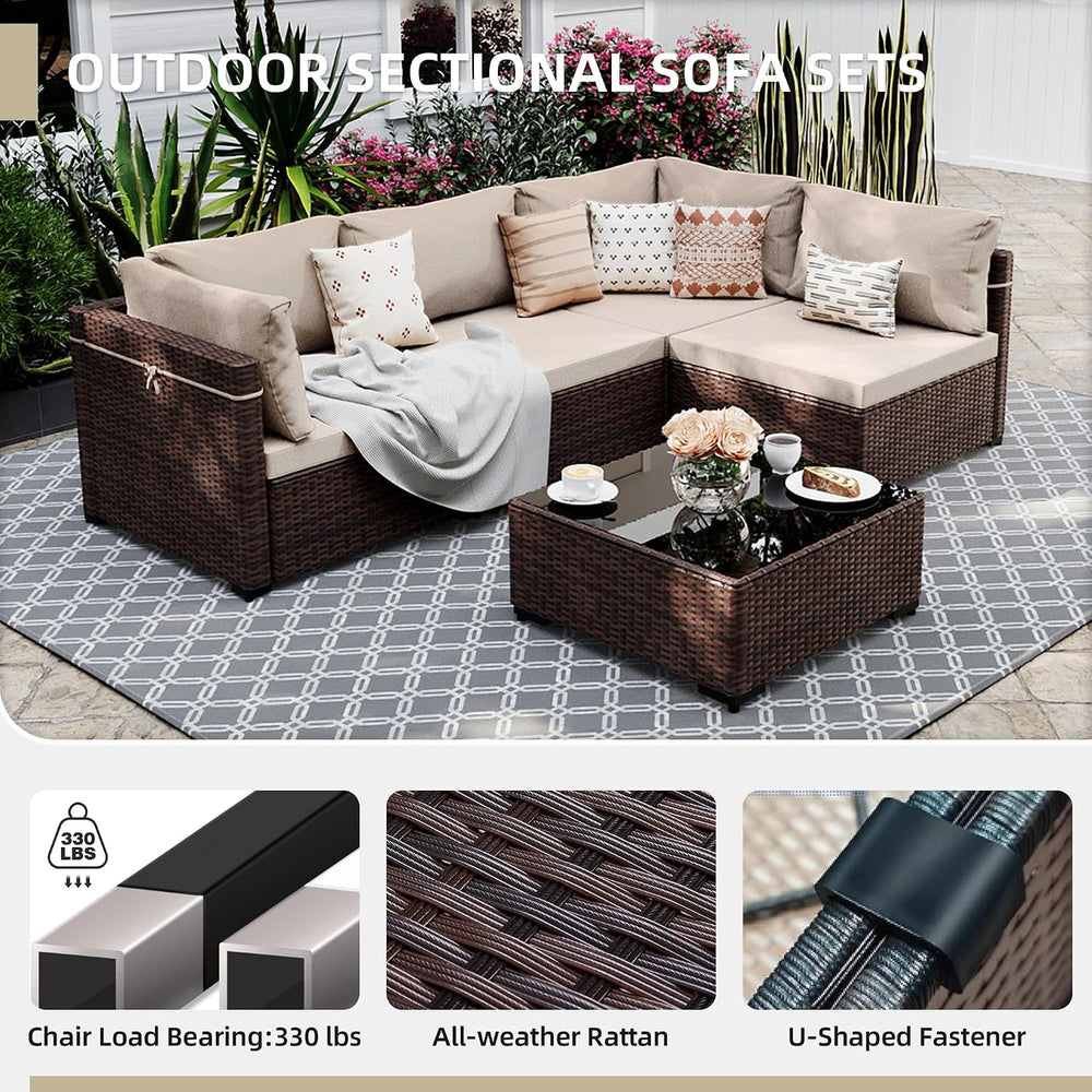 UPHA 5-Piece Wicker Patio Furniture Set with Coffee Table, Beige
