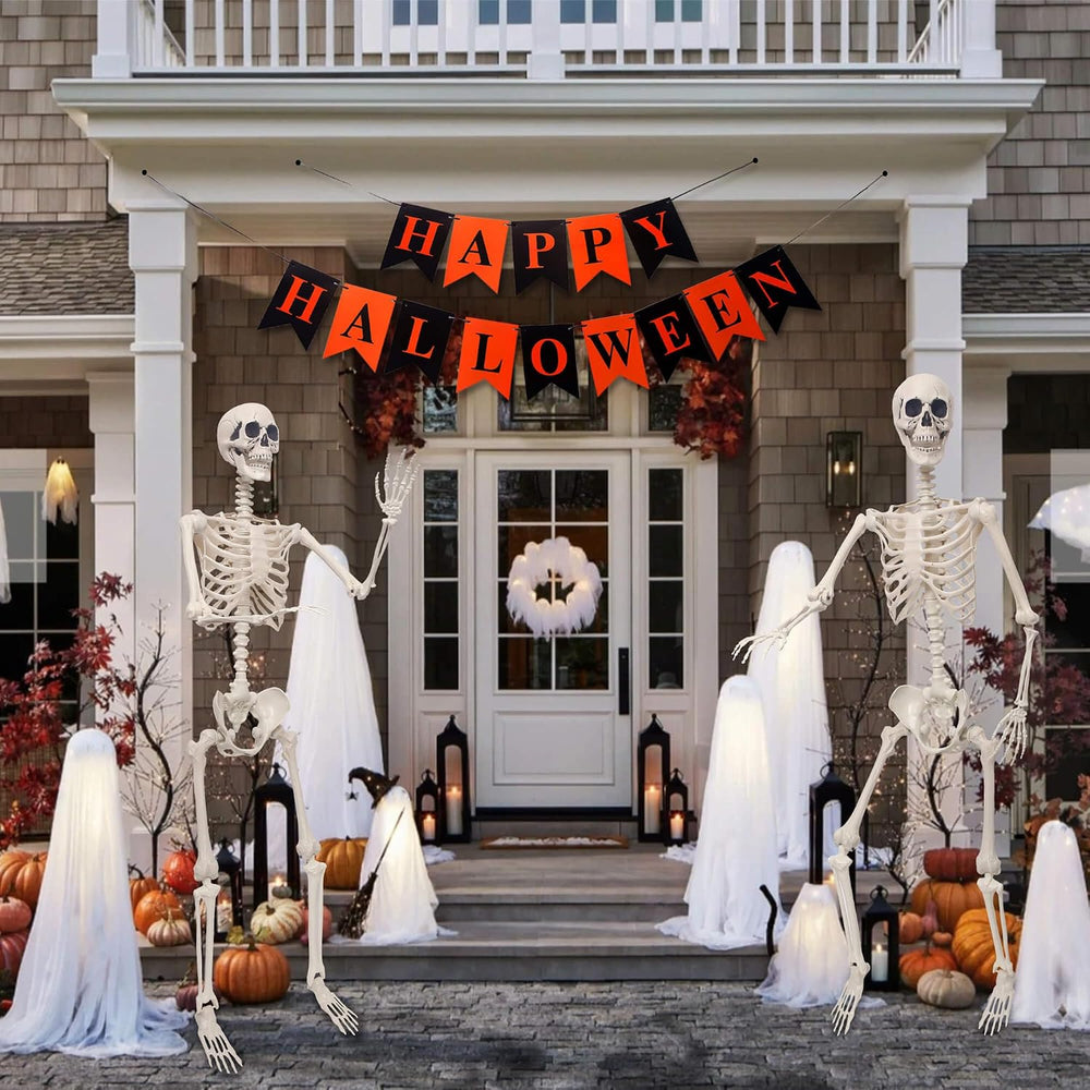 5.4ft Life Size Poseable Halloween Skeleton with Banner