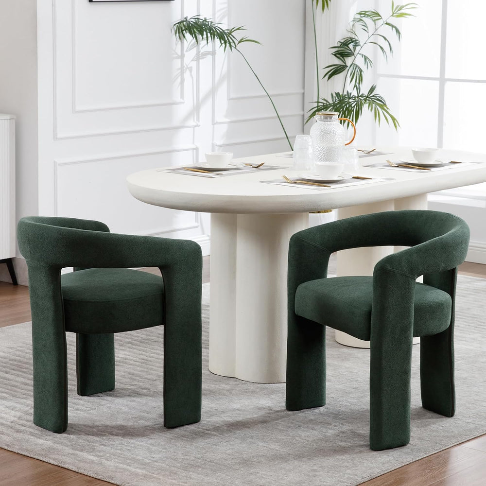 GNIXUU Green Barrel Dining Chair Set of 4, Modern Boucle Upholstered Dining R...