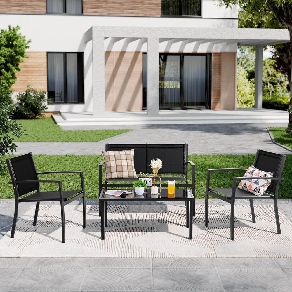 Shintenchi 4 Pieces Patio Furniture Set All Weather Textile Fabric Outdoor Co...