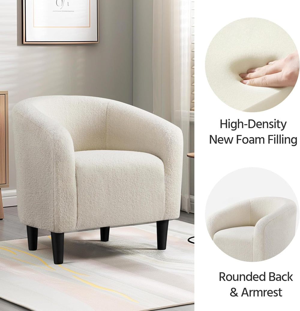 Yaheetech Small 25.5in Wide Sherpa Barrel Accent Chair for Bedroom, Ivory