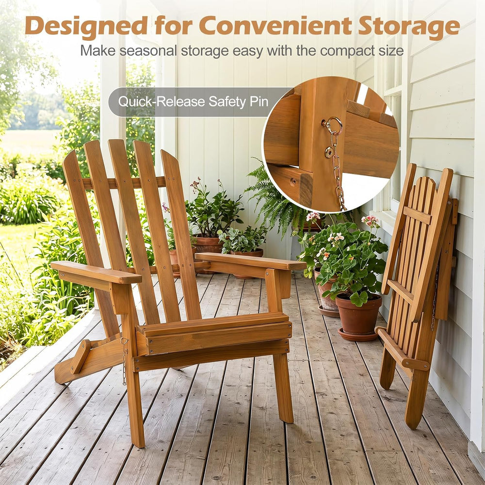 GIANTEX Wooden Adirondack Chair Outdoor Lounger Chair, Folding Adirondack Cha...