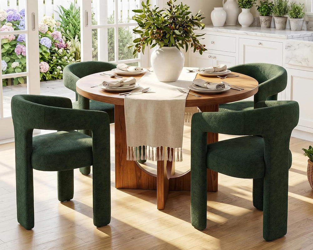GNIXUU Green Barrel Dining Chair Set of 4, Modern Boucle Upholstered Dining R...