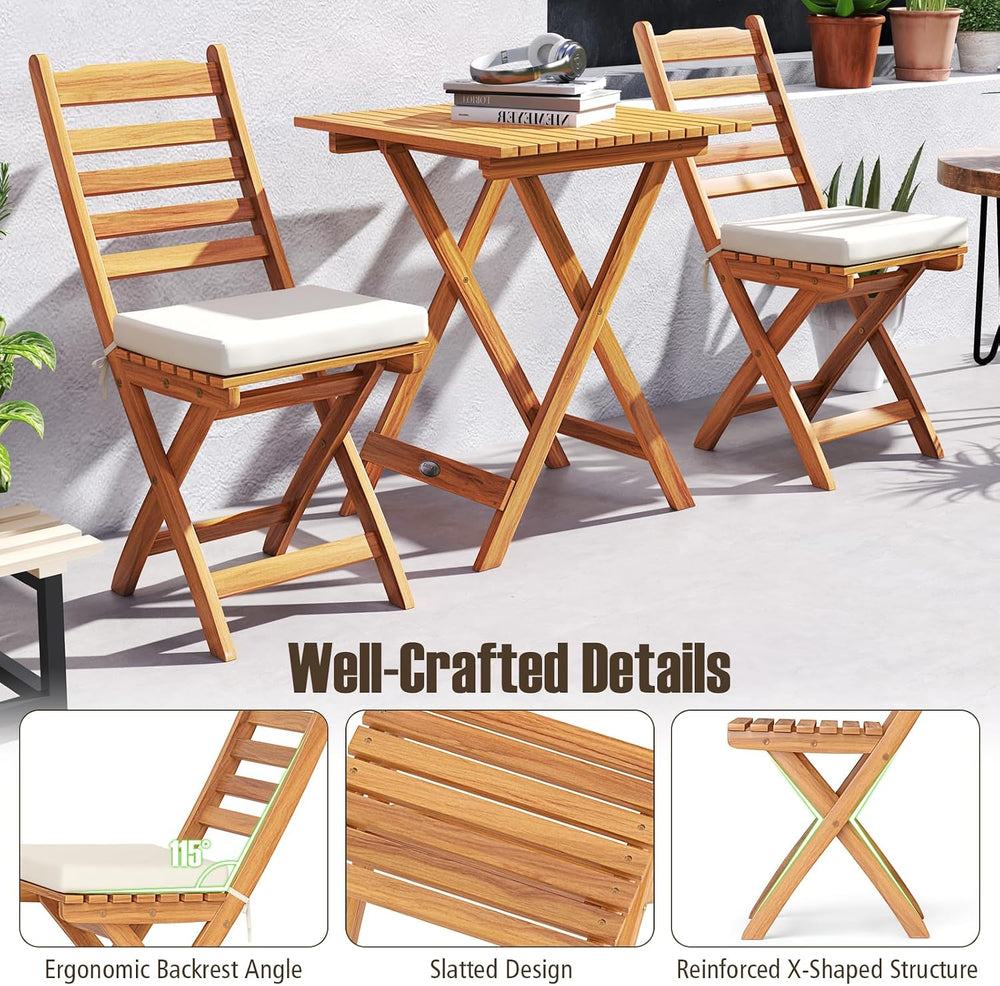 Tangkula Outdoor Wood Bistro Set, Folding Chair Table Set w/Soft Seat Cushion...