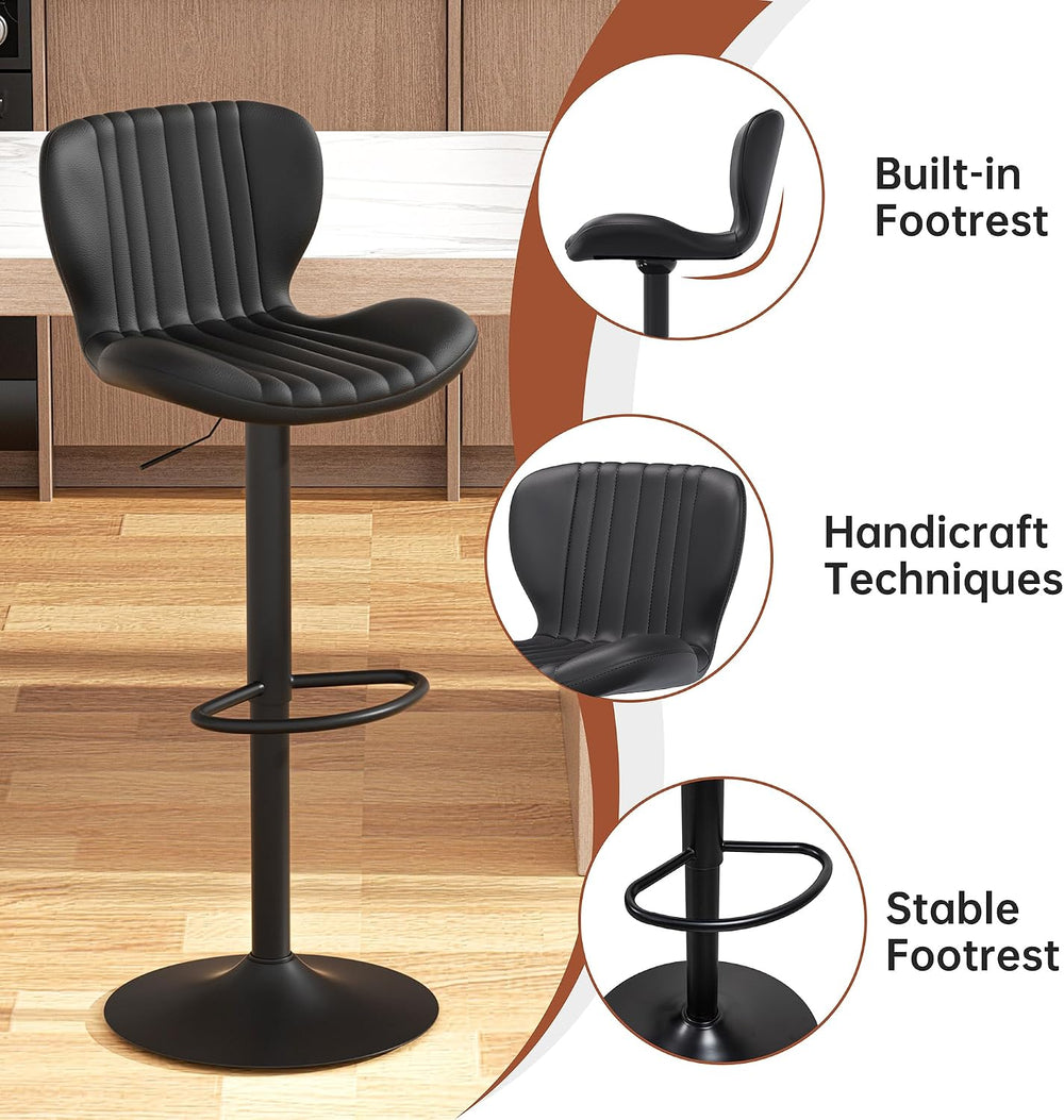 JAMFLY Bar Stools Set of 2, Leather Adjustable Barstools Counter Height Moder...