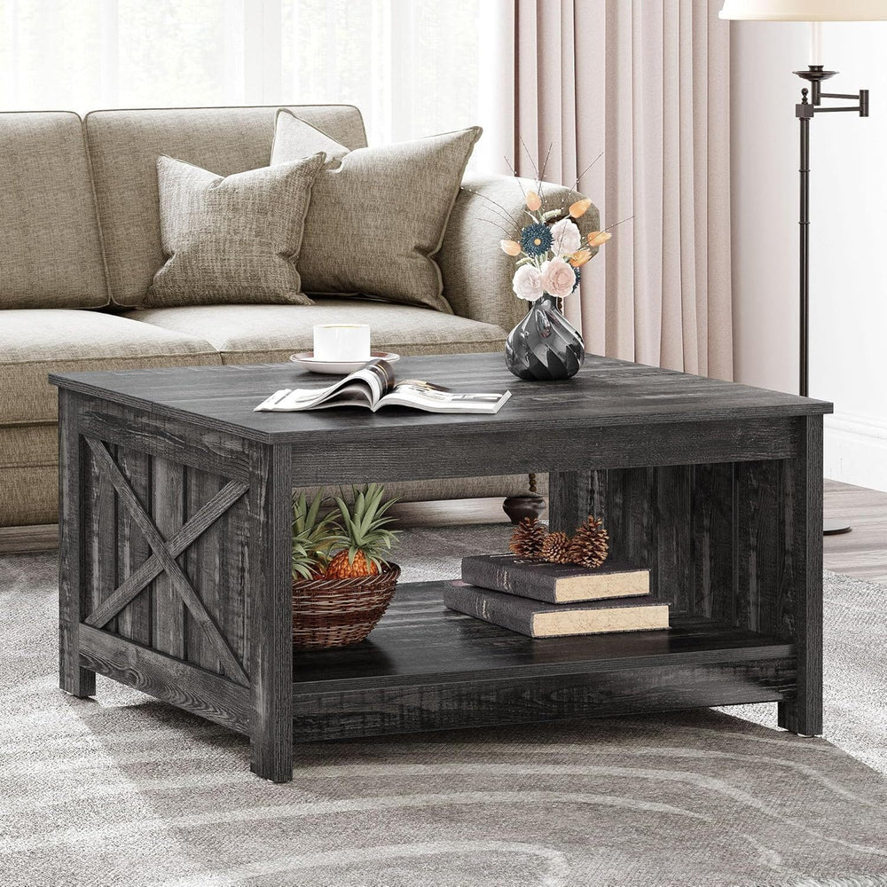 YITAHOME Coffee Tables Farmhouse Coffee Table with Storage Rustic Wood Cockta...