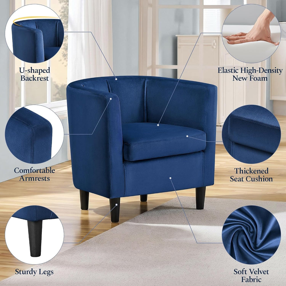 Yaheetech Barrel Accent Chair, Upholstered Modern Armchair, Blue