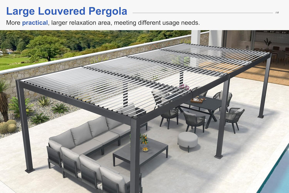 PURPLE LEAF Louvered Pergola 11' × 28' Large Outdoor Aluminum for Patio