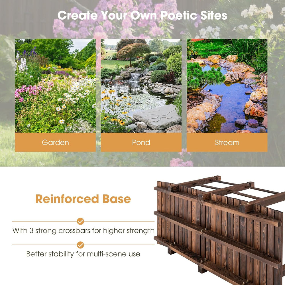 Tangkula 5 FT Wooden Garden Bridge, Arch Stained Finish Footbridge with Doubl...