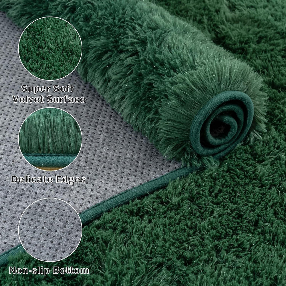 Large Area Rugs for Living Room Bedroom 6x9 Dark Green Shag Rugs
