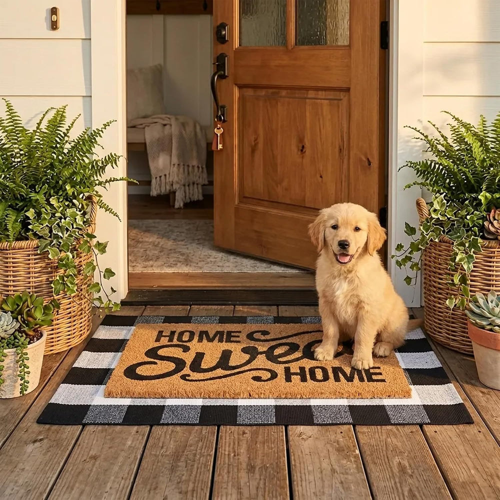 Home Sweet Home Doormat Set, 2-Piece Layered Front Porch Mat Combo, Natural C...