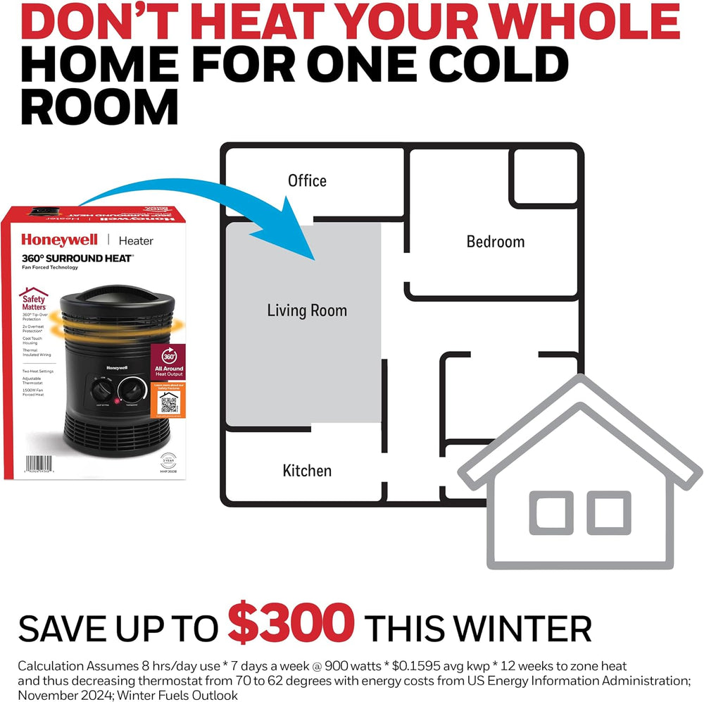 Honeywell HHF360V 360 Degree Surround Fan Forced Heater with Surround Heat Ou...