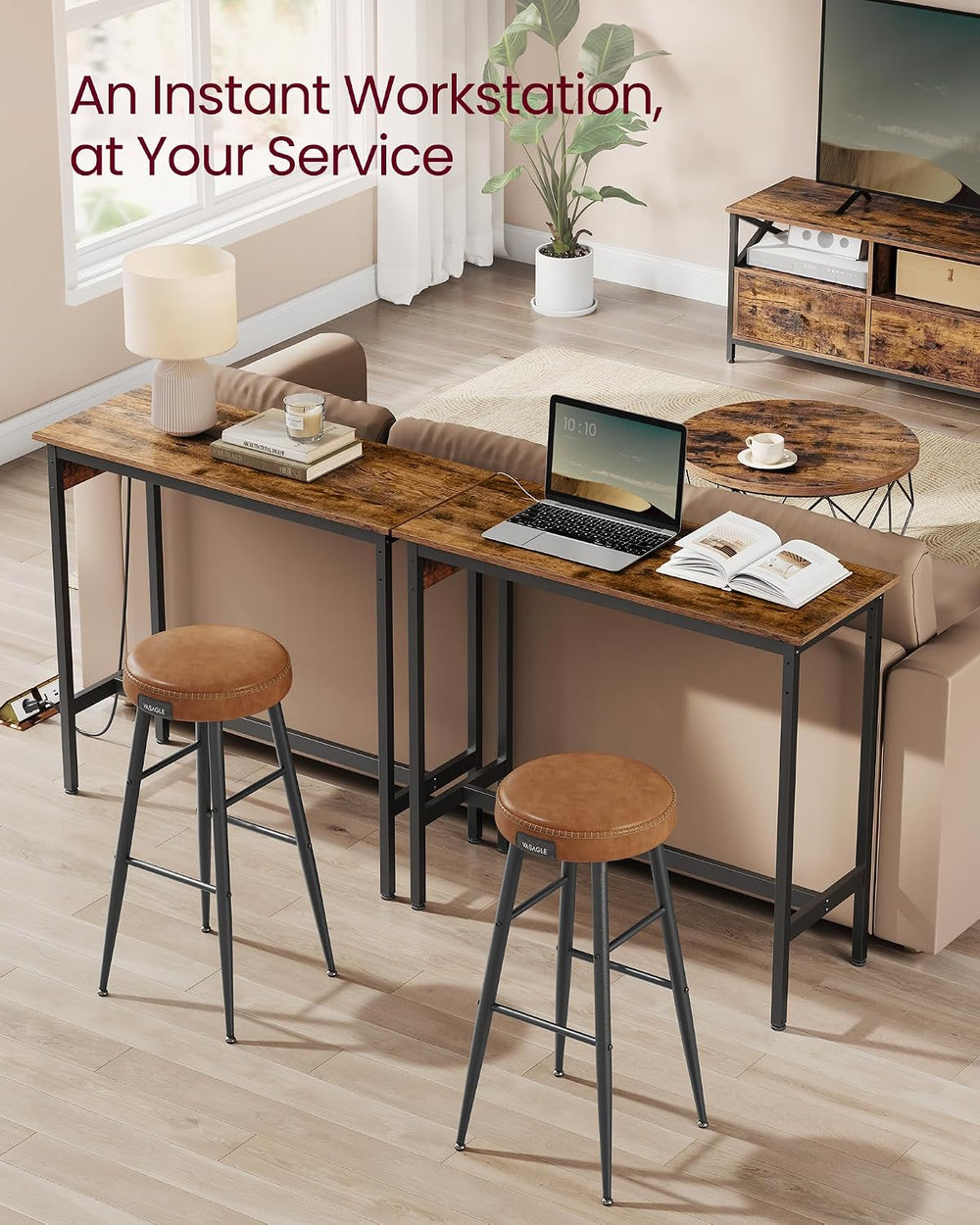 VASAGLE Bar Table with Power Outlets, Computer Desk, 39.4" W