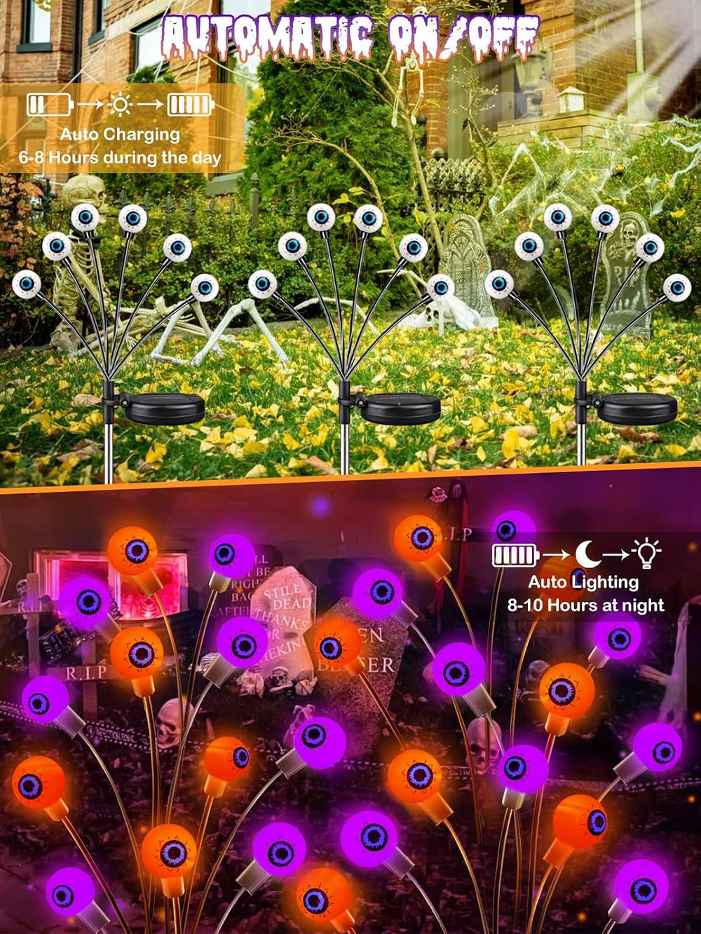 6 Pack Solar Halloween Decorations Outdoor 36 LED Solar Eyeball Lights