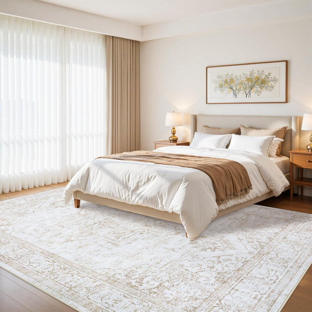 10x14 Washable Area Rugs for Living Room Beige Non-Slip Rug