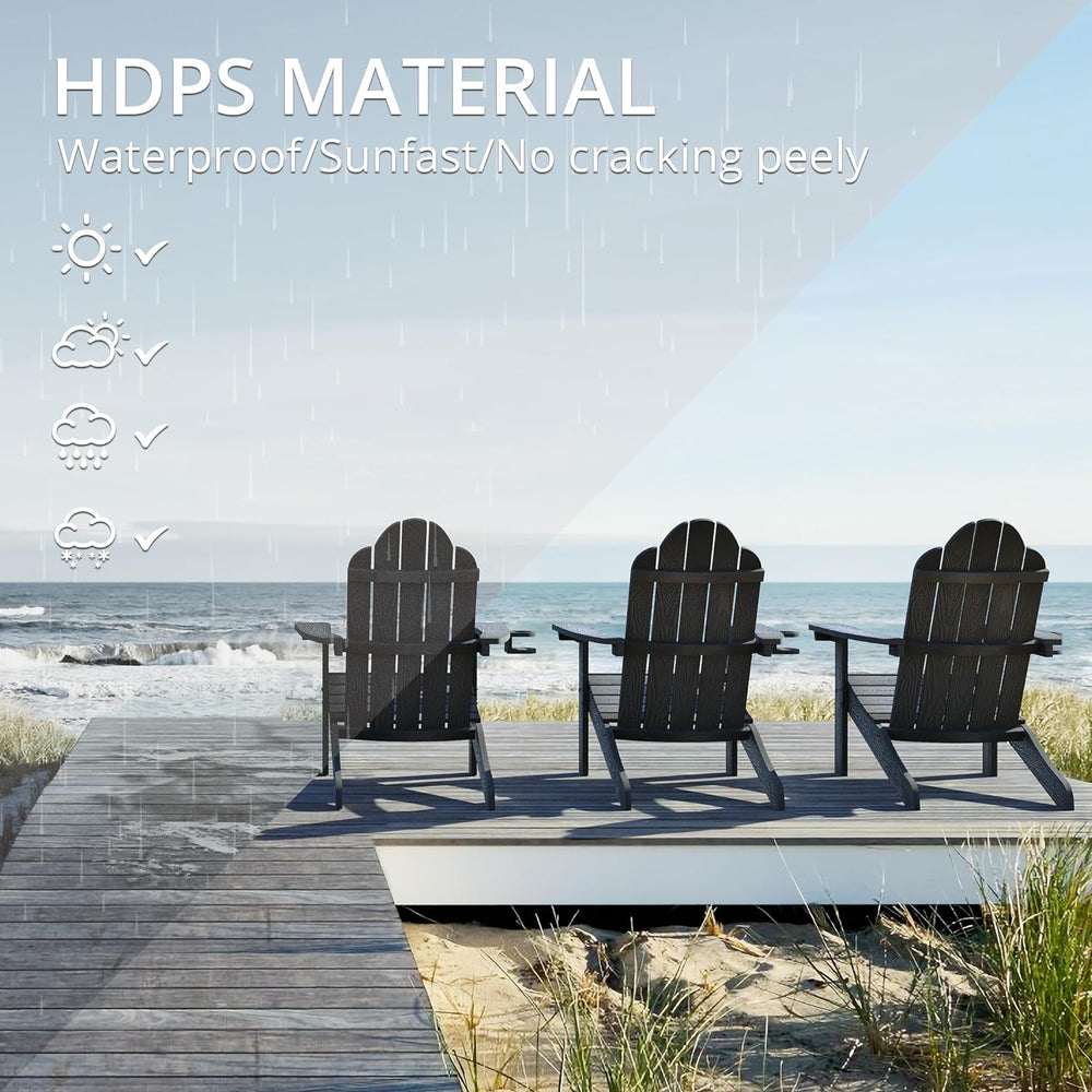 LUE BONA HDPS Outdoor Adirondack Chair, Cup Holder, Set of 4, Black