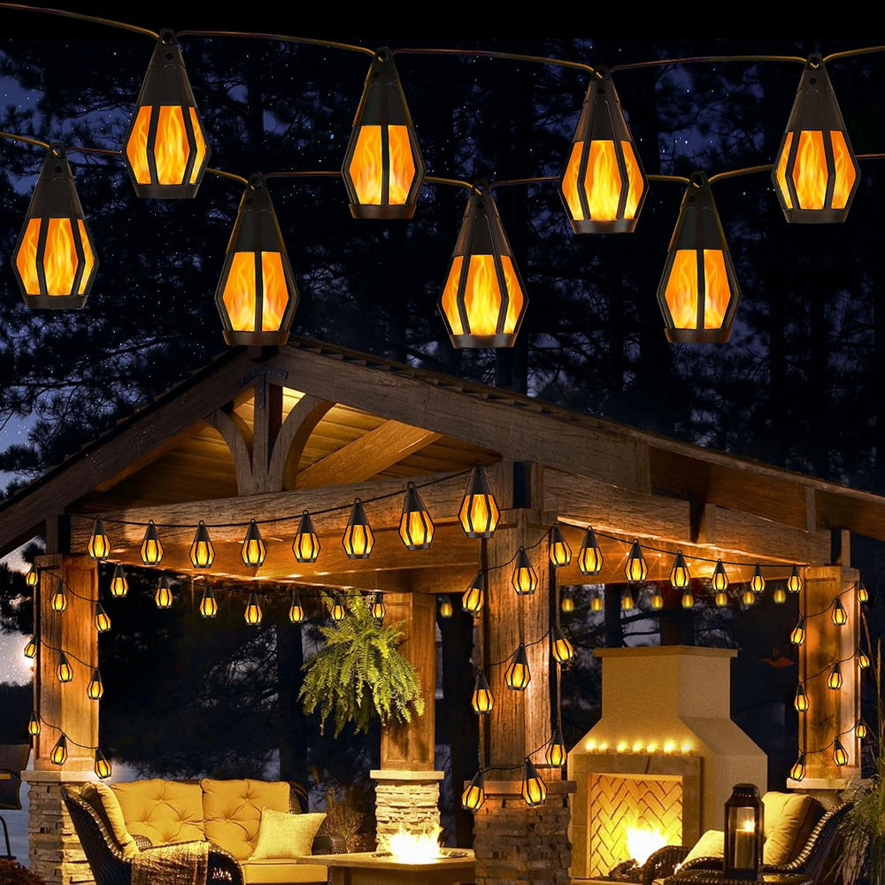 Solar String Lights for Outside, 44Ft Solar Patio Light with 20 Flickering