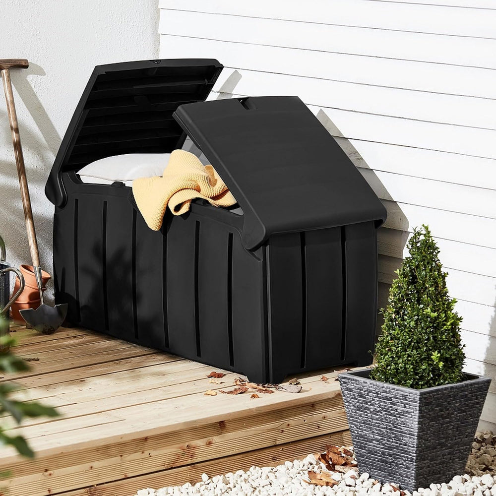 Ward Strata Outdoor Storage Bin, Hinged Lid, Black, 85 Gal