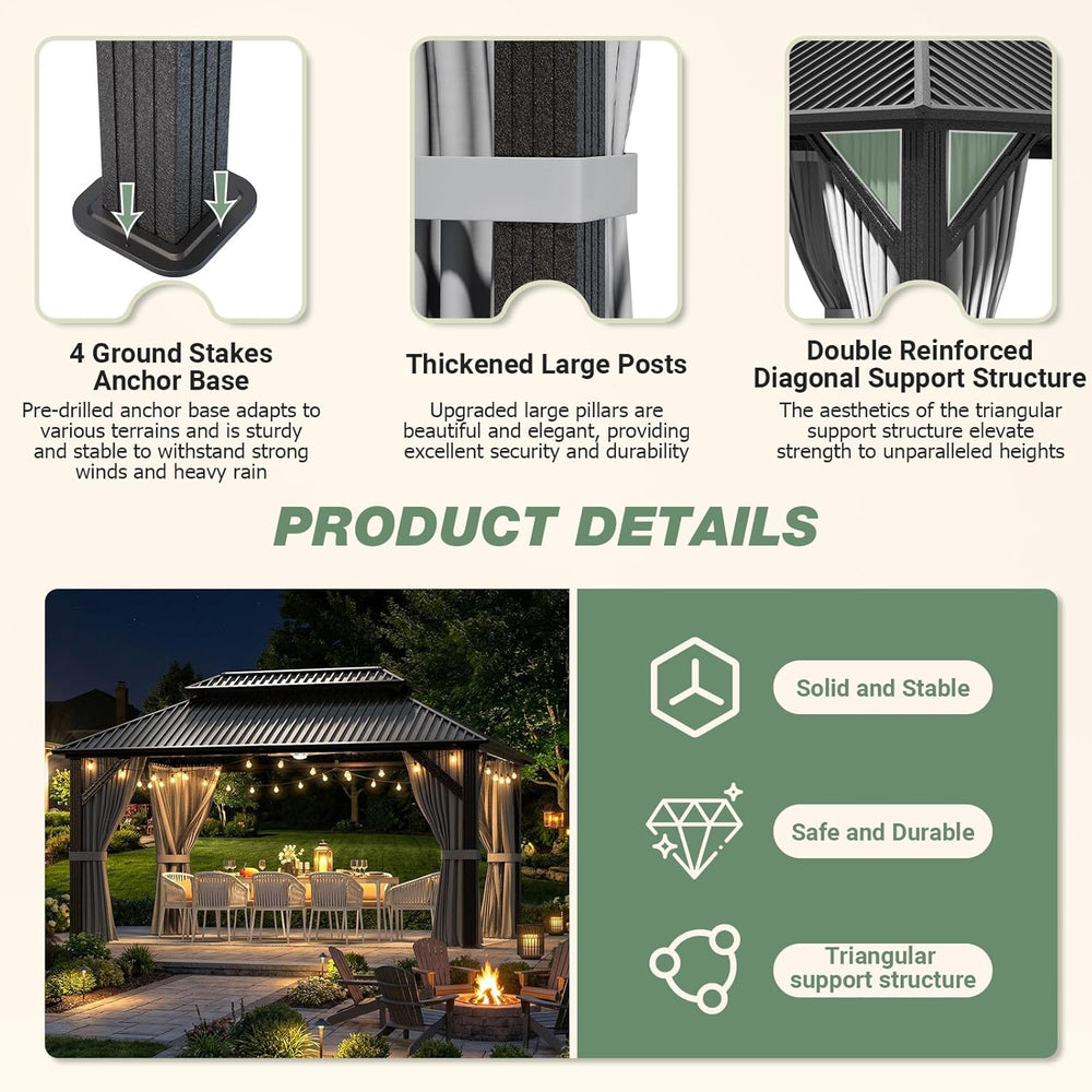 Polar Aurora 10'x14' Aluminum Gazebo Grey