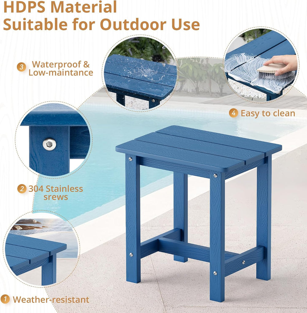 LUE BONA Small Outdoor Side Table,HDPS Adirondack Table for Patio,Navy Blue