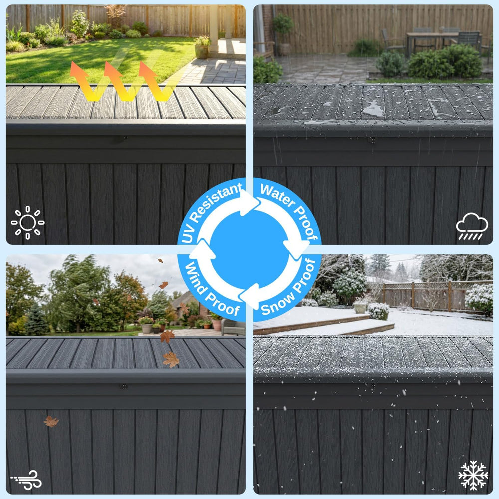 320 Gallon Outdoor Storage Deck Box, Waterproof Resin Deck Boxes with Handle ...