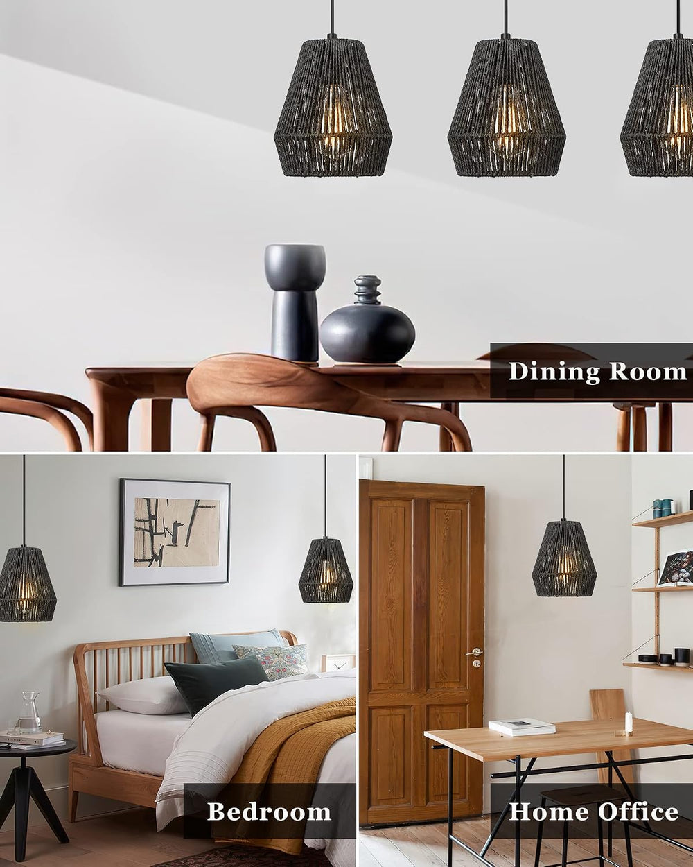 ELYONA Modern Woven Pendant Light Fixtures, 7" Farmhouse Coastal Hanging...