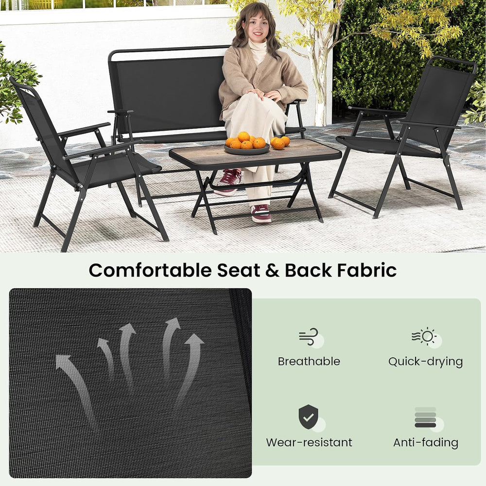 Tangkula 4 Piece Folding Patio Furniture Set, Metal Chair & Table Set wit...